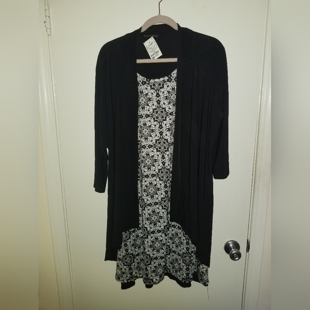 *NWT* Tiffany & Grey ¾ Sleeve Solid Jacket Mock 2Fer Dress